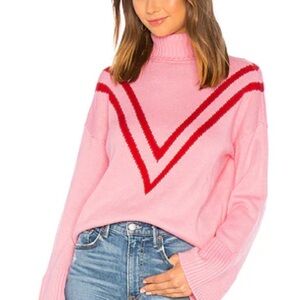 Lovers + Friends Pink Turtleneck‎ Sweater with Red Accents